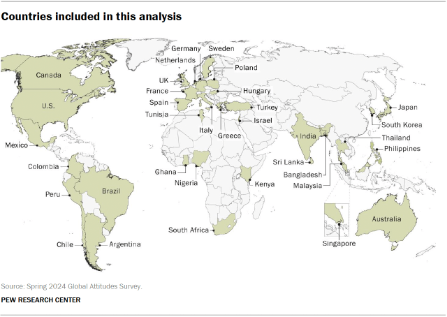 A world map showing the countries included in this analysis.